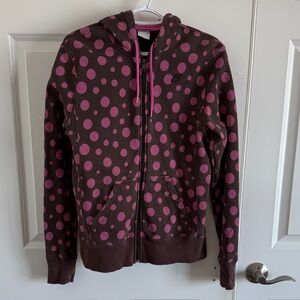 Nike Size Kids L (12-14) Full Zip Brown and Pink Polka Dot Hoodie
